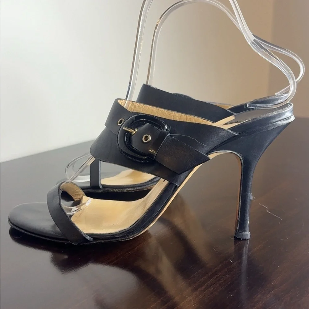 Authentic Jimmy Choo Black Leather Buckle Sandals - Size 38 (US 7.5/8)